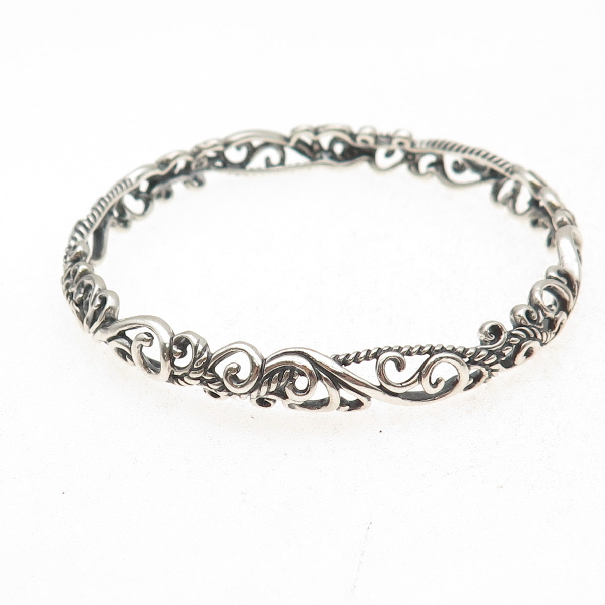 Carolyn Pollack 925 Sterling Silver Vintage Floral Scroll Bangle Bracelet 7.75"
