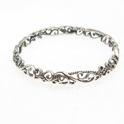 Carolyn Pollack 925 Sterling Silver Vintage Floral Scroll Bangle Bracelet 7.75"