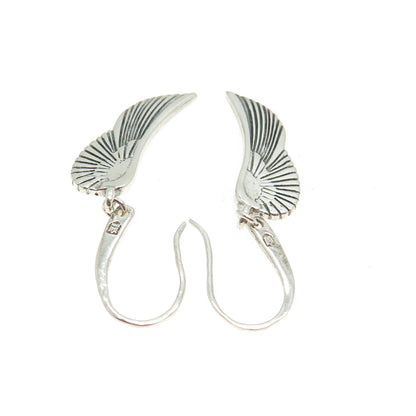 CROWN 925 Sterling Silver Vintage Wing Dangle Earrings