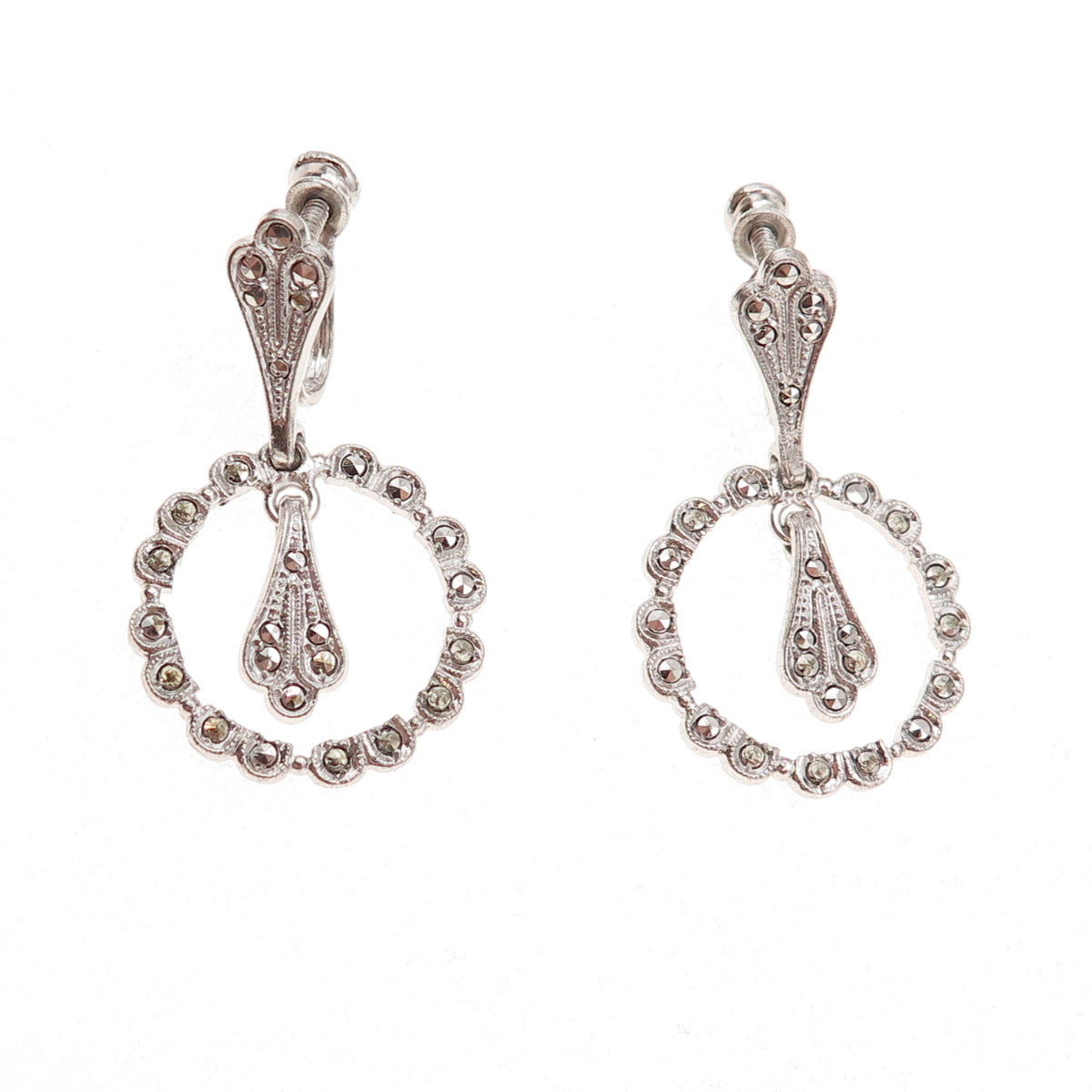 925 Sterling Silver Antique Art Deco Real Marcasite Dangle Earrings