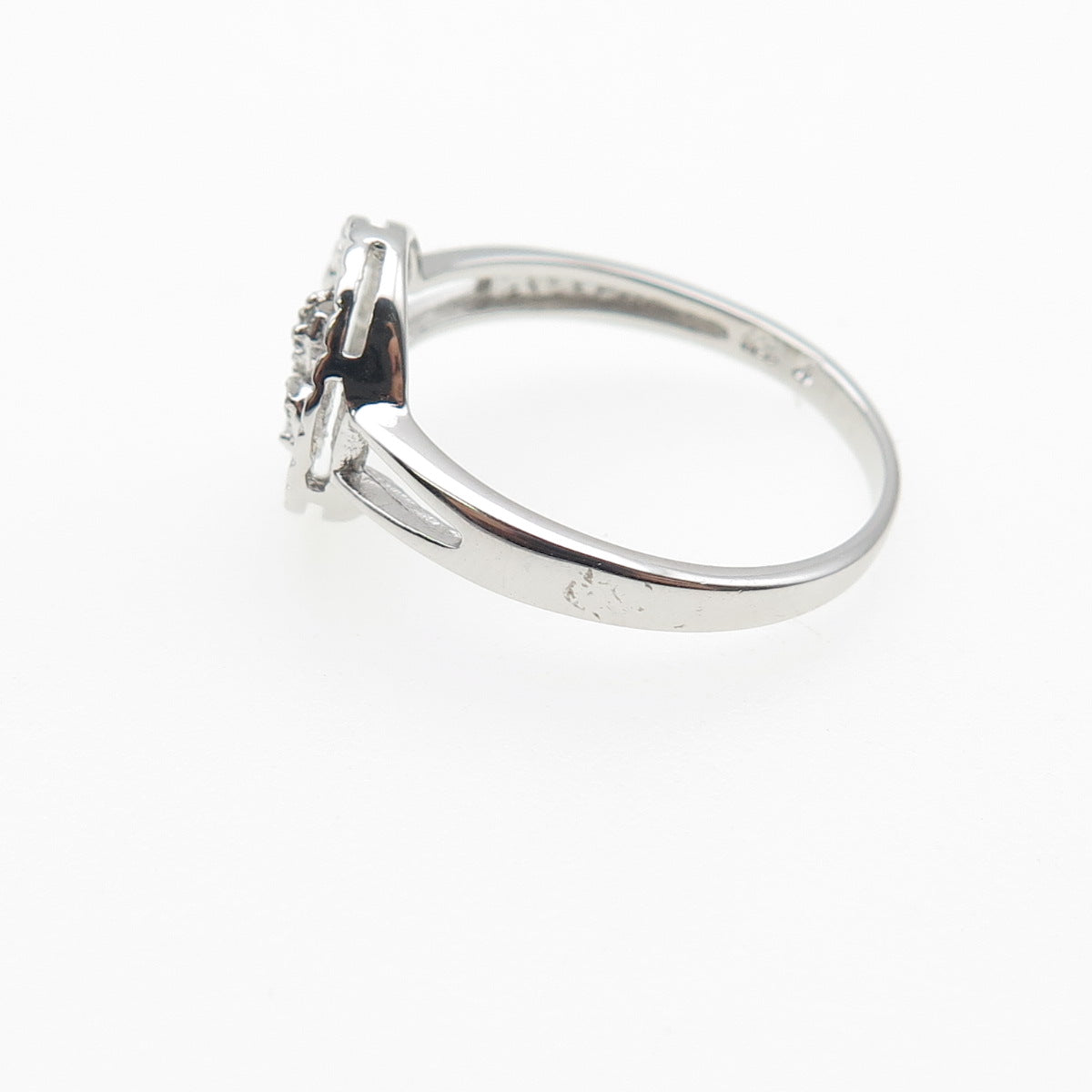 925 Sterling Silver Real Round-Cut Diamond Fleur de Lis Ring Size 8