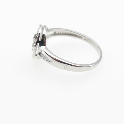 925 Sterling Silver Real Round-Cut Diamond Fleur de Lis Ring Size 8