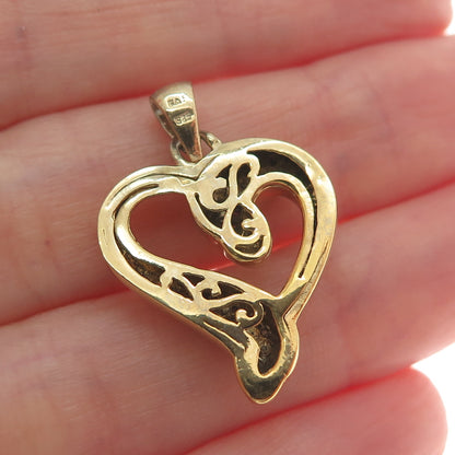 925 Sterling Silver Gold Plated Real Round-Cut Diamond Heart Minimalist Pendant