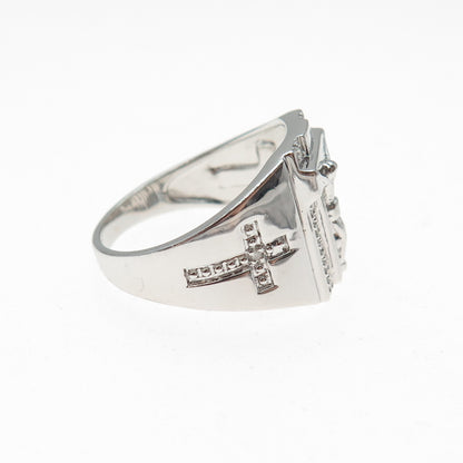 SETA 925 Sterling Silver Real Round-Cut Diamond Crucifix Cross Ring Size 10