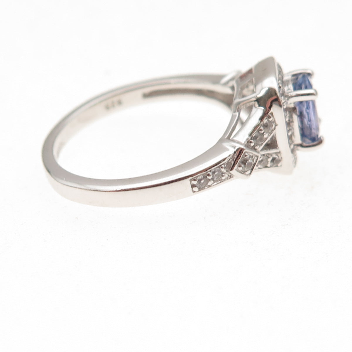 925 Sterling Silver Real Tanzanite & White Topaz Ring Size 7.75