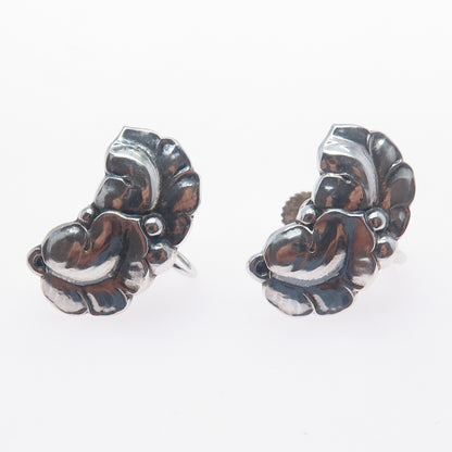 GEORG JENSEN 925 Sterling Silver Vintage Denmark Floral Screw Back Earrings #50A