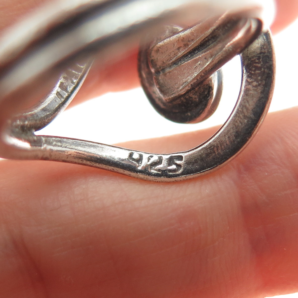 925 Sterling Silver Vintage Mexico Blue C Z Modernist Hook & Eye Ring Size 7.75