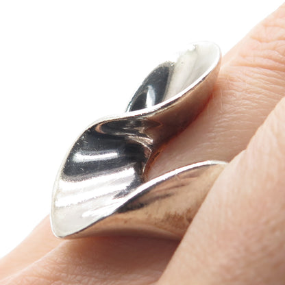 925 Sterling Silver Vintage Mexico Modernist Wavy Ring Size 7.75