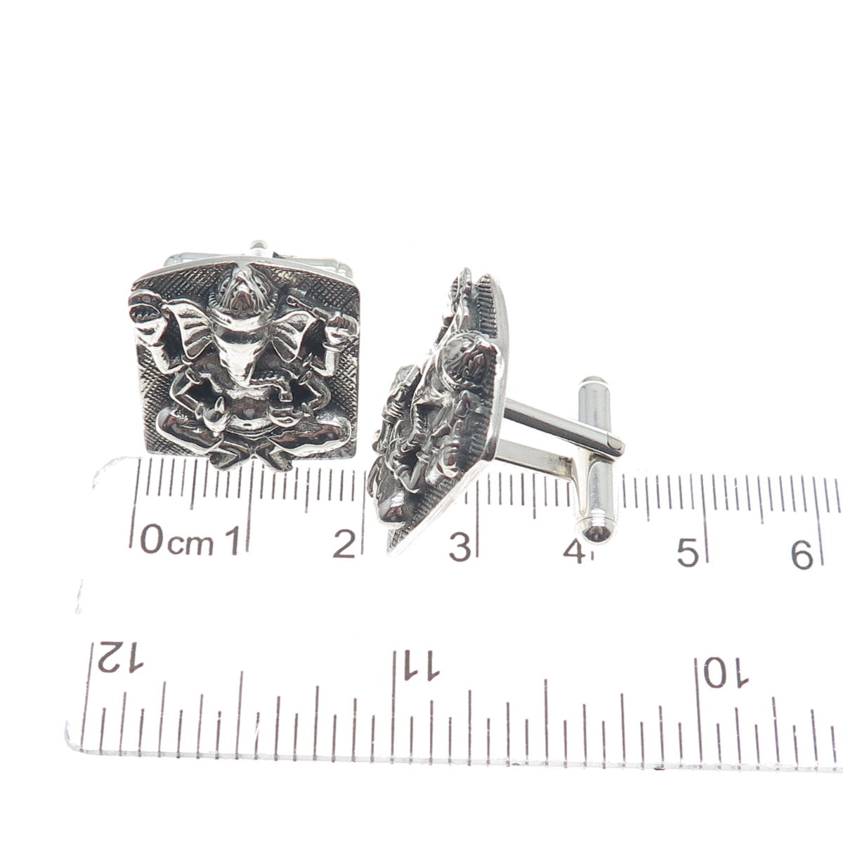 925 Sterling Silver Vintage Jaya Ganesha Elephant Oxidized Cufflinks
