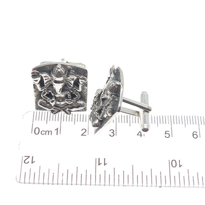 925 Sterling Silver Vintage Jaya Ganesha Elephant Oxidized Cufflinks
