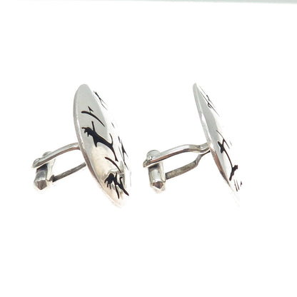 ANTONIO PINEDA 970 Silver Vintage Mexico Tribal Warriors Oxidized Cufflinks