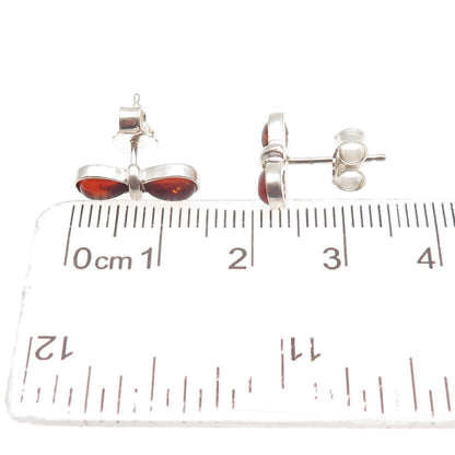 925 Sterling Silver Vintage Real Amber Modernist Bow Stud Earrings