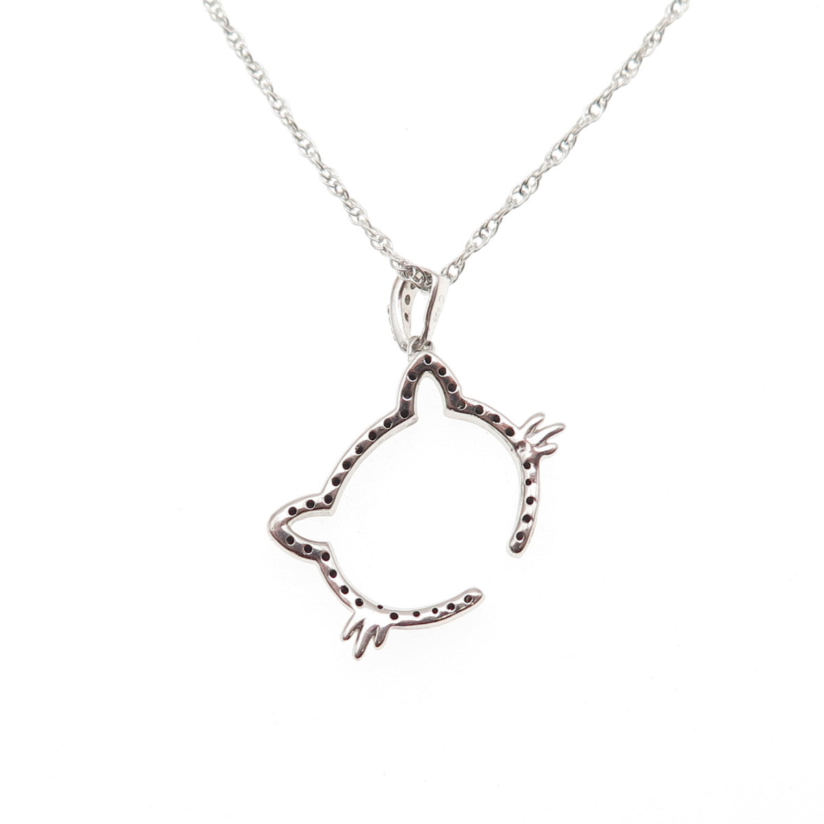 925 Sterling Silver Real Black White Diamond Cat Twisted Rope Chain Necklace 18"