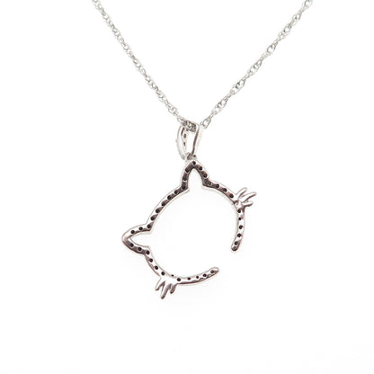 925 Sterling Silver Real Black White Diamond Cat Twisted Rope Chain Necklace 18"