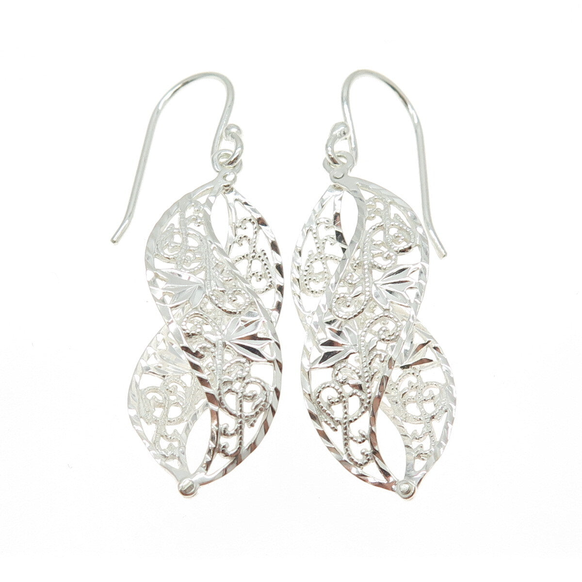 925 Sterling Silver Vintage Floral Infinity Dangling Earrings