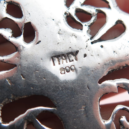 800 Silver Antique Art Deco Italy Flower Cross Religious Oxidized Pendant