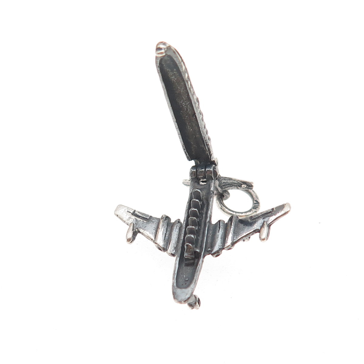 925 Sterling Silver Vintage BOAC Comet IV Airplane Oxidized Locket Charm Pendant