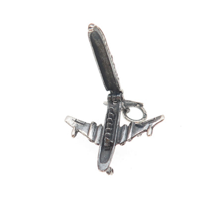 925 Sterling Silver Vintage BOAC Comet IV Airplane Oxidized Locket Charm Pendant