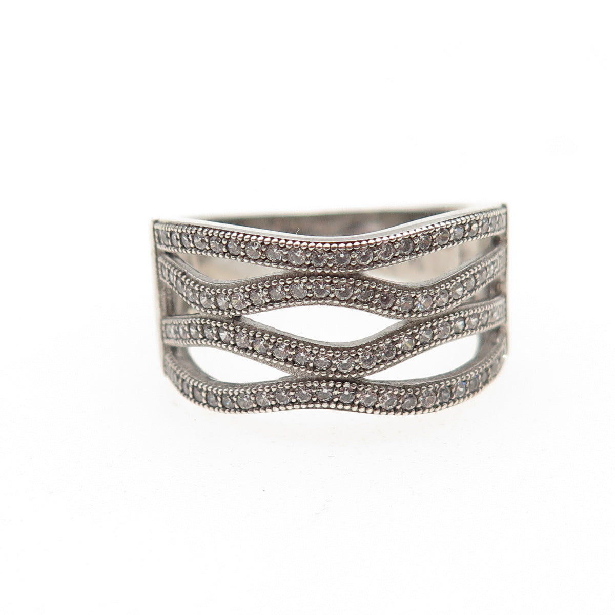 925 Sterling Silver Round-Cut C Z Crisscross Ring Size 7.25