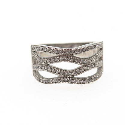 925 Sterling Silver Round-Cut C Z Crisscross Ring Size 7.25