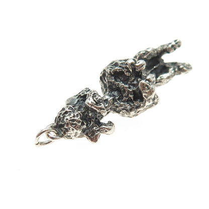 925 Sterling Silver Vintage Poodle Dog Oxidized 3D Charm Pendant