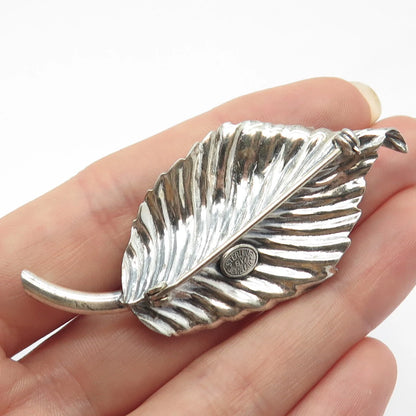 925 Sterling Silver Antique Jewelart Ribbed Leaf Pin Brooch