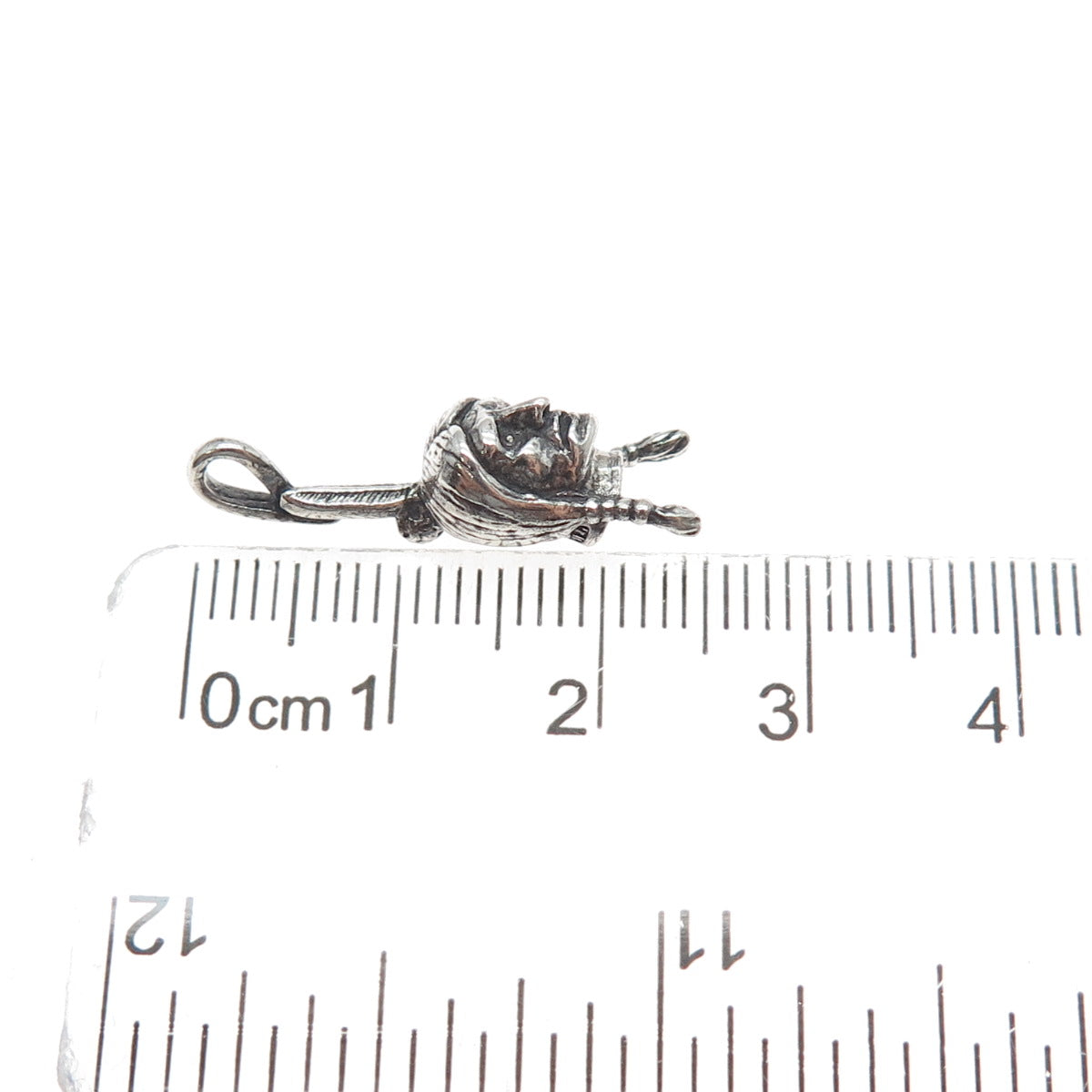 925 Sterling Silver Vintage Indian Chief Oxidized Minimalist 3D Charm Pendant