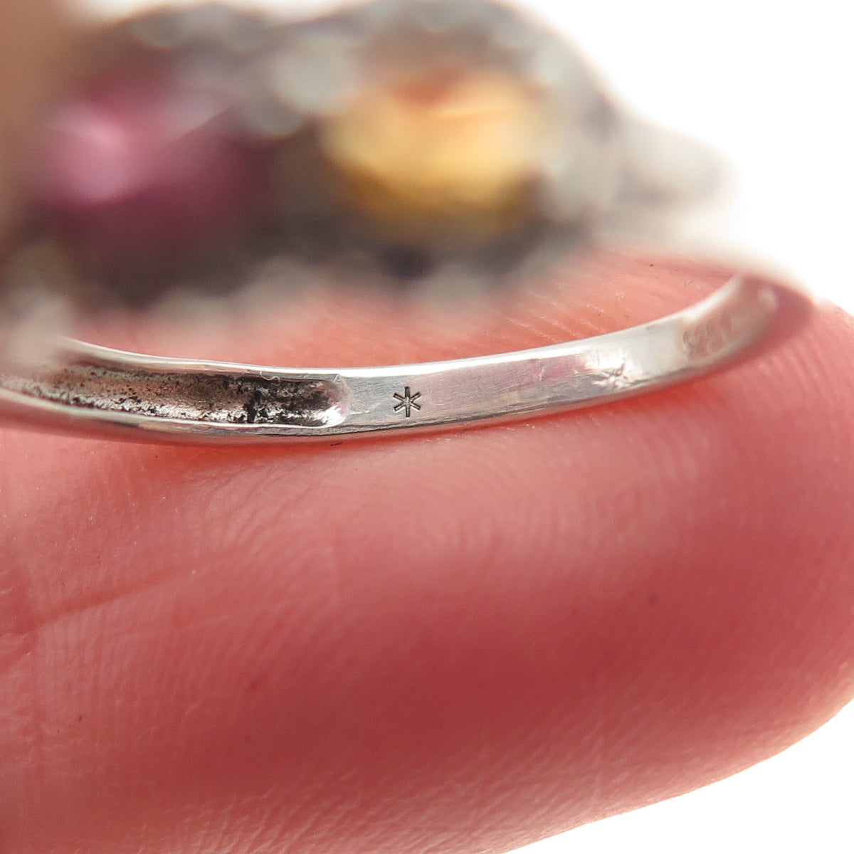 925 Sterling Silver Real Multi-Color Tourmaline & White Topaz Ring Size 6.75