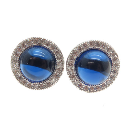 925 Sterling Silver White & Blue C Z Stud Earrings