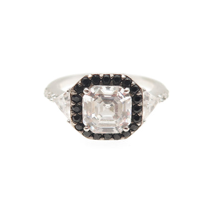 925 Sterling Silver Real Black Spinel & C Z Ring Size 7