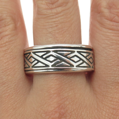 925 Sterling Silver Vintage Geometric Band Ring Size 13.25