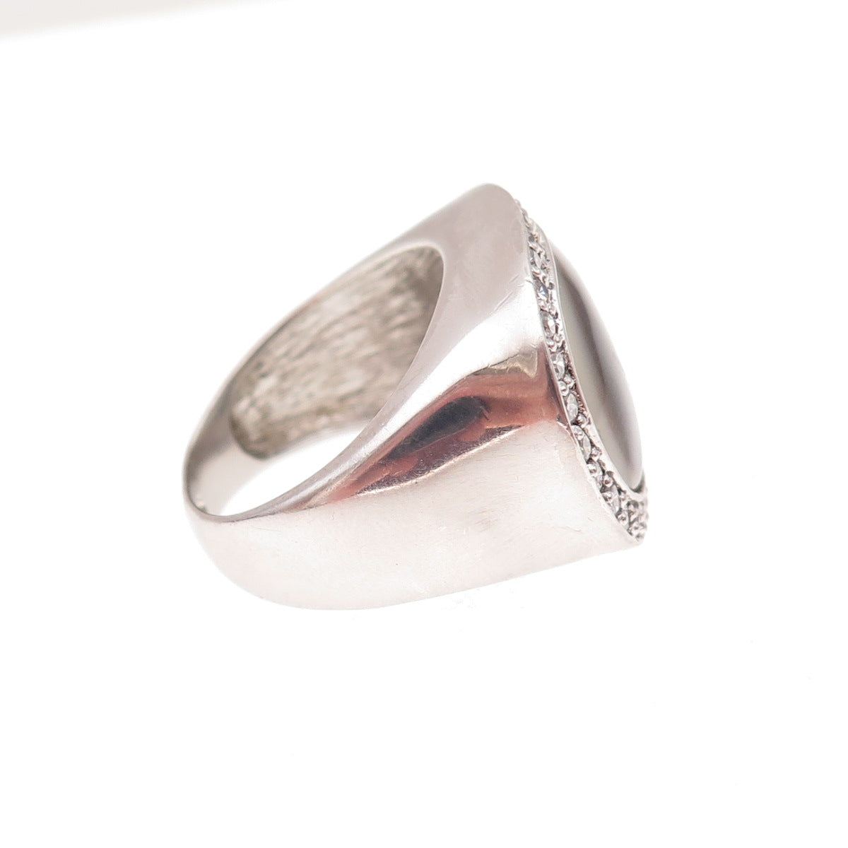 925 Sterling Silver Real Abalone Shell & C Z Modernist Ring Size 7.25