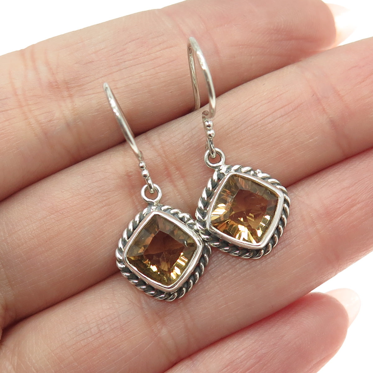 AF DESIGN 925 Sterling Silver Vintage Real Citrine Gemstone Dangle Earrings