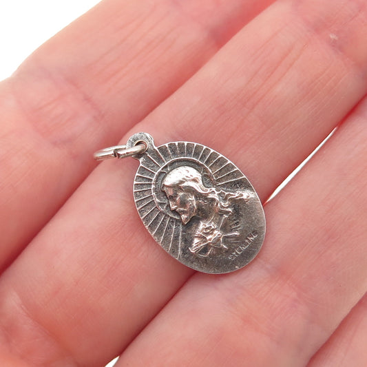 925 Sterling Silver Antique Art Deco St. Mary & Jesus Mini Charm Pendant