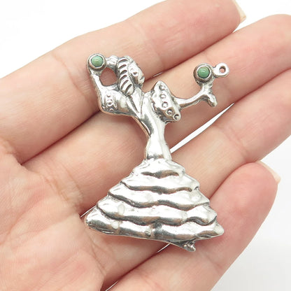 925 Sterling Silver Antique Art Deco Mexico Turquoise Flamenco Dancer Pin Brooch
