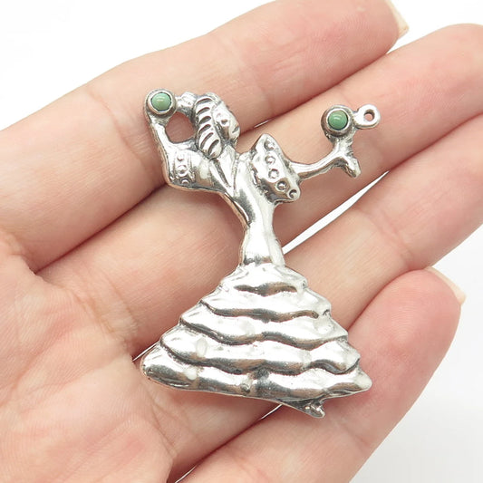 925 Sterling Silver Antique Art Deco Mexico Turquoise Flamenco Dancer Pin Brooch