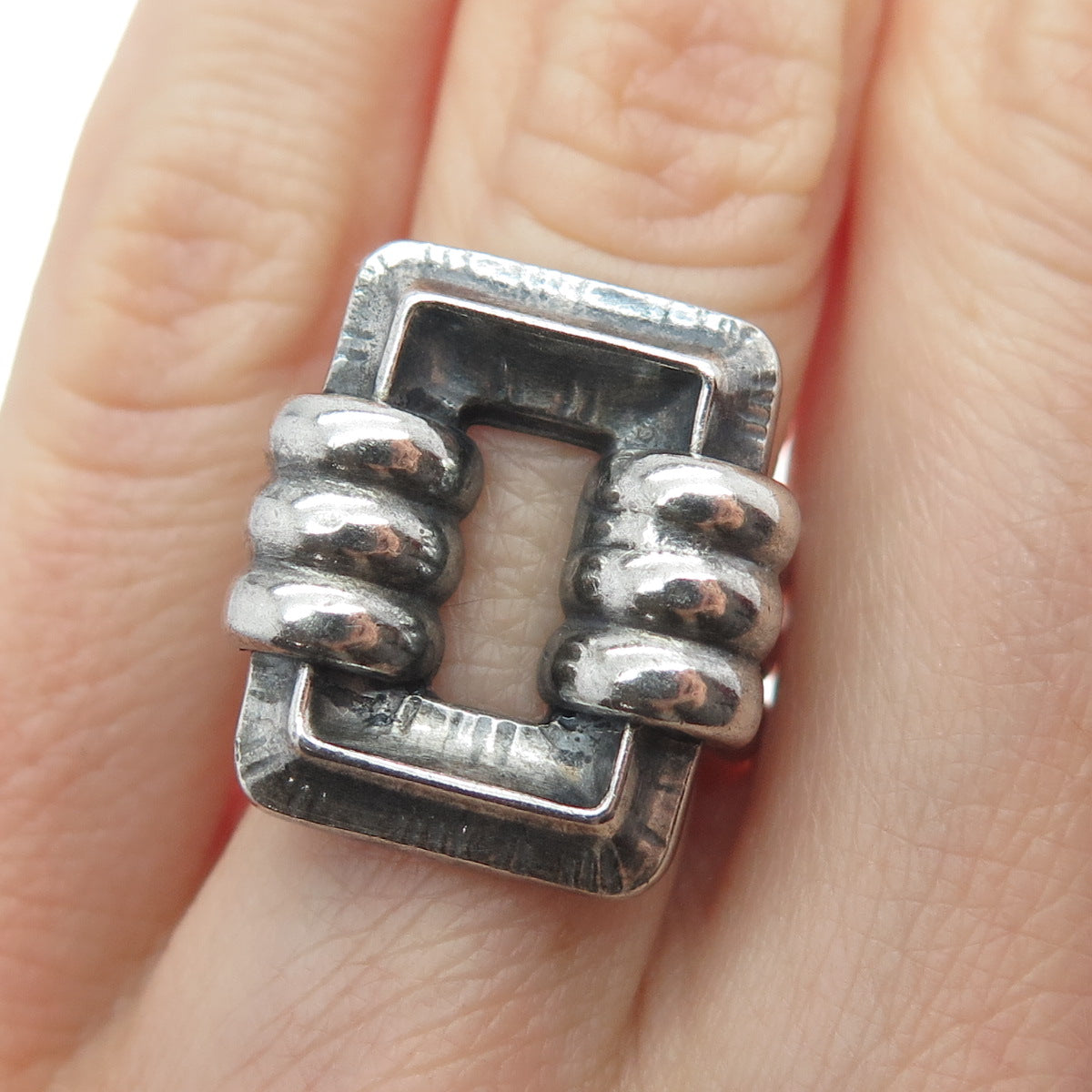 835 Silver Vintage Sweden Modernist Oxidized Ring Size 6.25