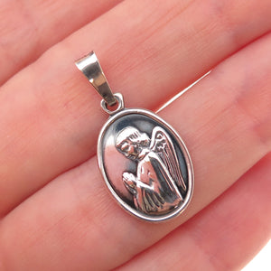 925 Sterling Silver Vintage Italy Praying Angel Oxidized Charm Pendant