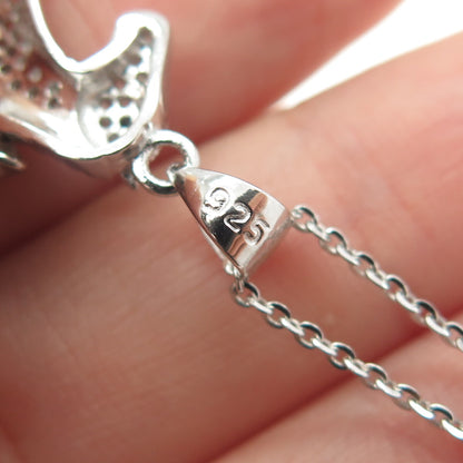 925 Sterling Silver Round-Cut Black & White C Z Rocking Horse Chain Necklace 16"