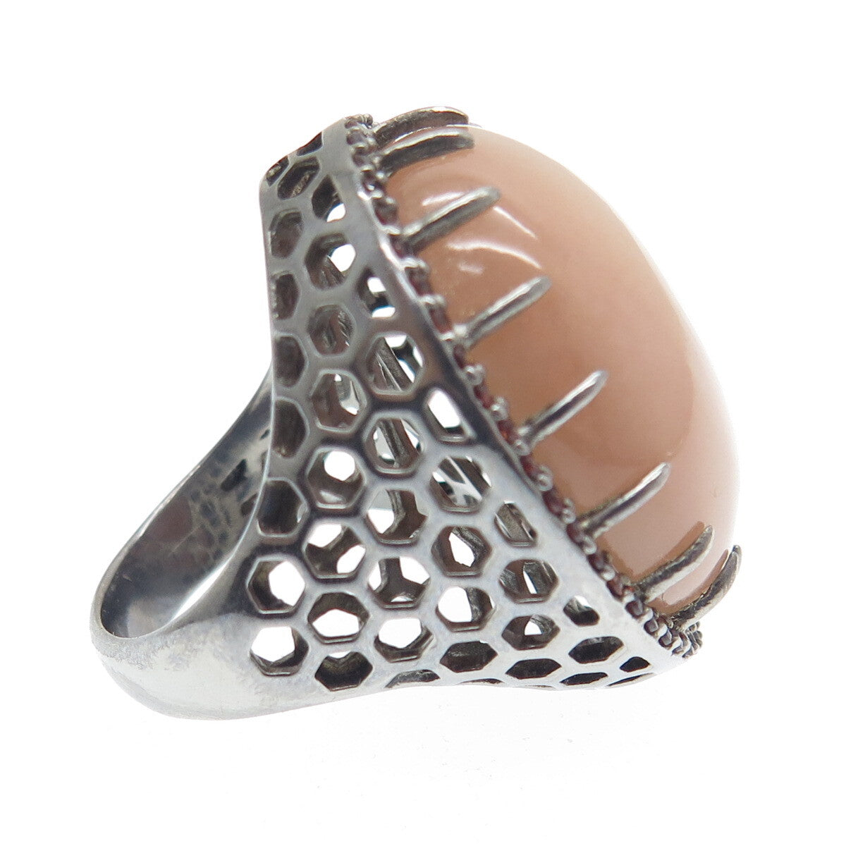 DSMK 925 Sterling Silver Black Rhodium Smoky Chalcedony & Red Garnet Ring Size 7