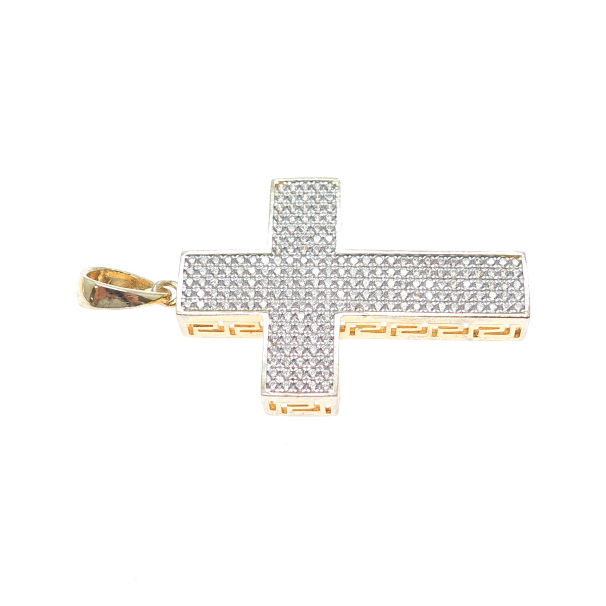 925 Sterling Silver Gold Plated Round-Cut C Z Sparkle Cross Charm Pendant