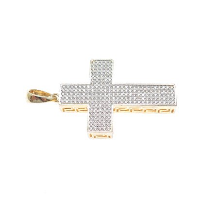 925 Sterling Silver Gold Plated Round-Cut C Z Sparkle Cross Charm Pendant