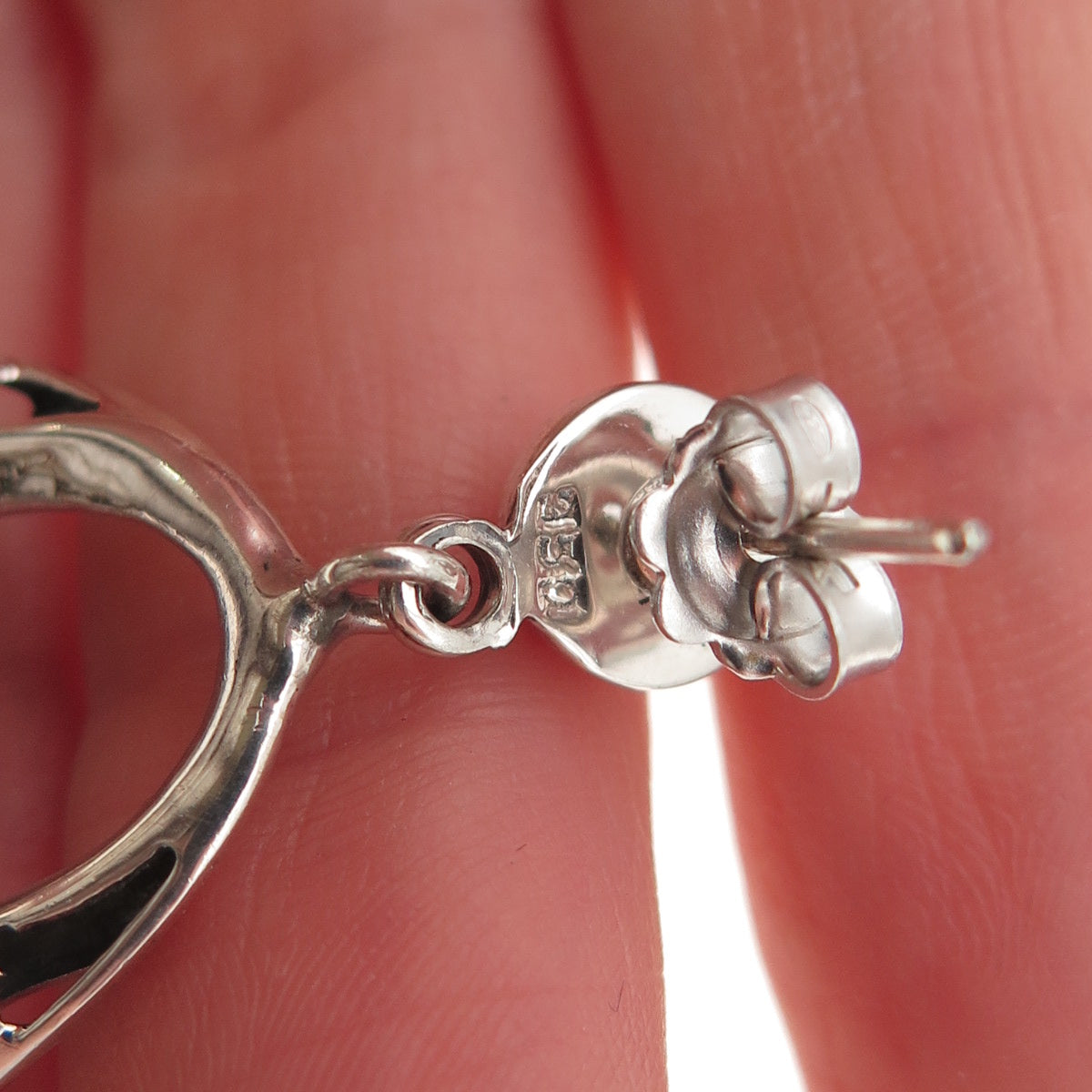 925 Sterling Silver Vintage Floral Crescent Teardrop Dangle Earrings