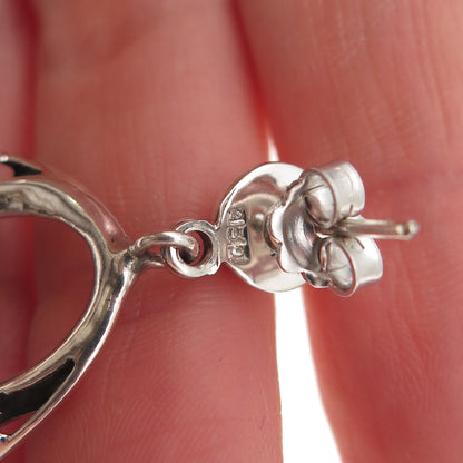 925 Sterling Silver Vintage Floral Crescent Teardrop Dangle Earrings