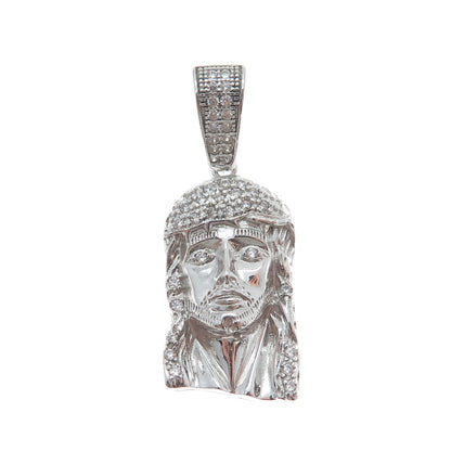 925 Sterling Silver Round-Cut Shaped C Z Jesus Religious Sparkle Pendant
