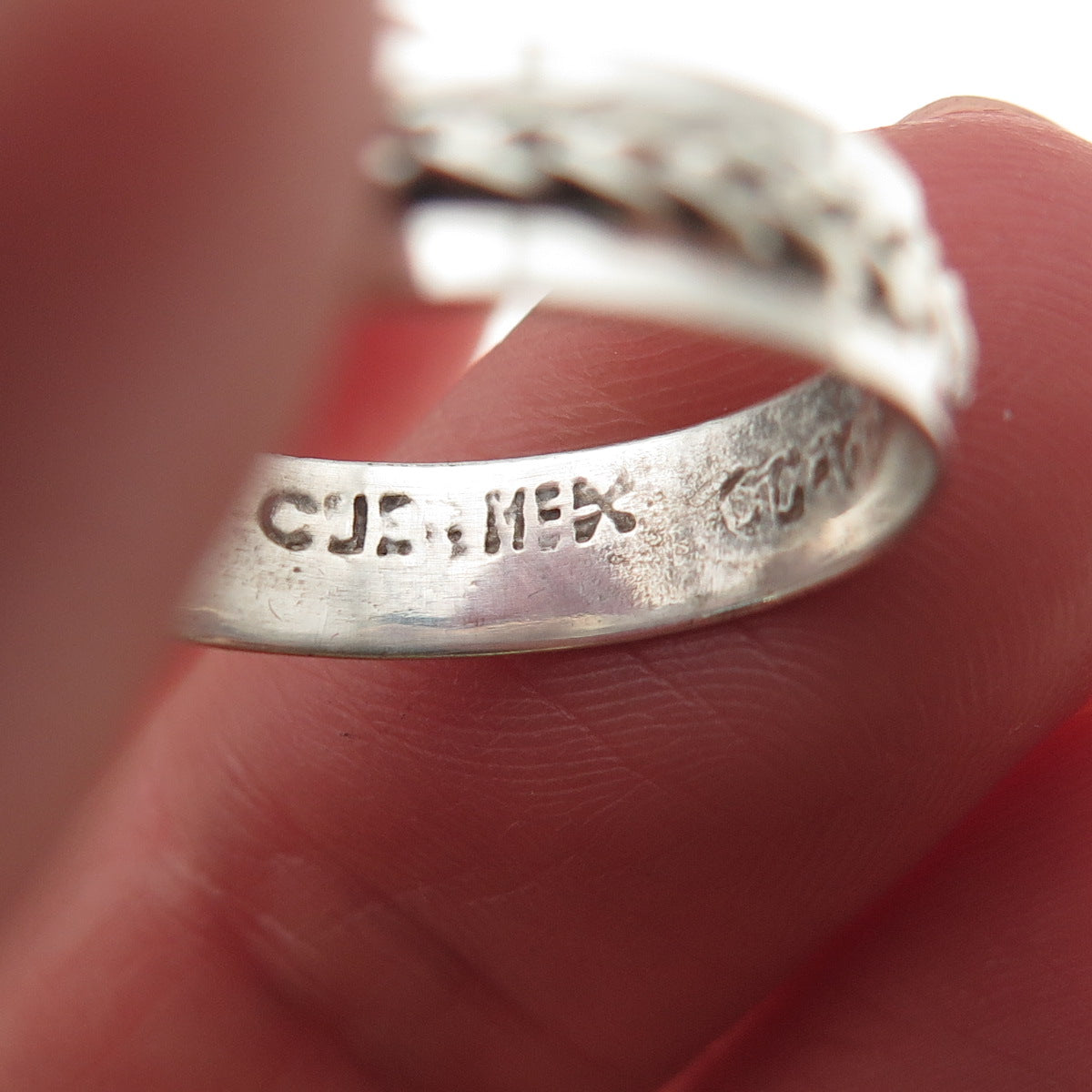 925 Sterling Silver Vintage Mexico Wheat Link Oxidized Band Ring Size 7.25