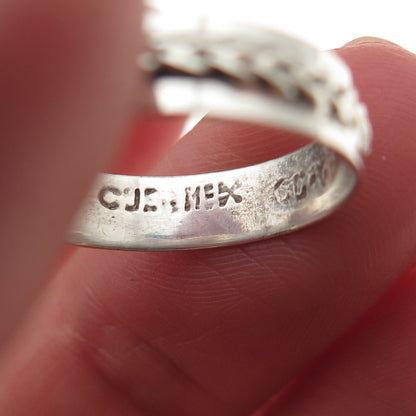 925 Sterling Silver Vintage Mexico Wheat Link Oxidized Band Ring Size 7.25