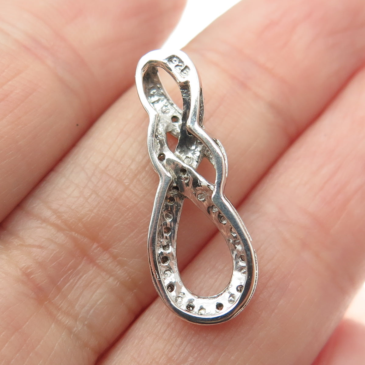 925 Sterling Silver Real Round-Cut Diamond Twisted Knot Pendant