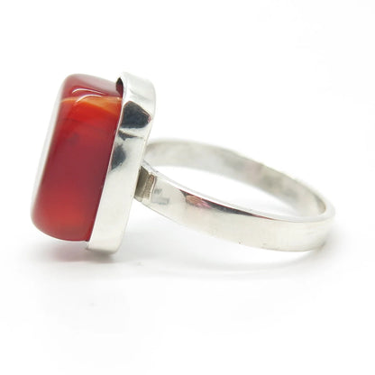 925 Sterling Silver Vintage Real Red Agate Gemstone Ring Size 7.25
