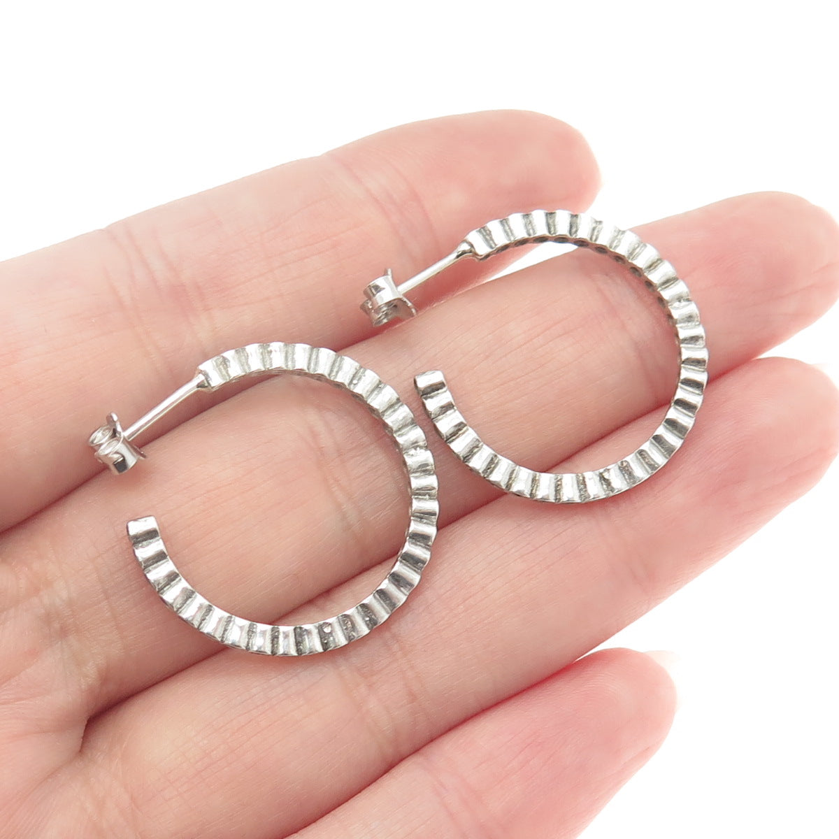 925 Sterling Silver Round-Cut C Z Tennis Link Hoop Earrings